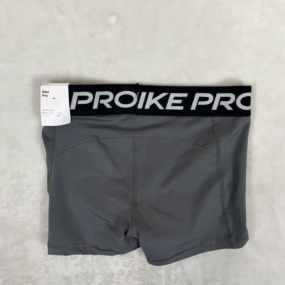 Nike Pro Dri-FIT Shorts Womens Medium Gray Compression 3 Inseam Training Gym